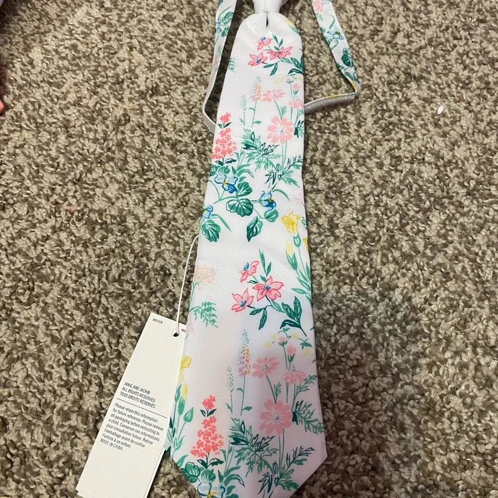 Janie and Jack Kids Tie with Floral Pattern - Pink and Green